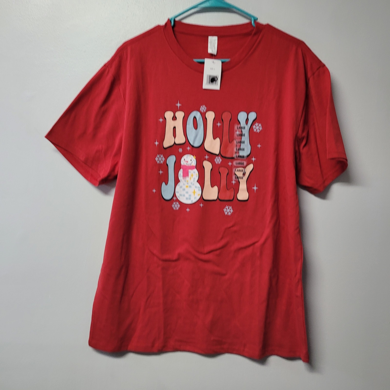 Kids Red Holly Jolly Snowman Christmas Holiday T Shirt Size Large